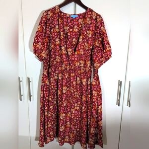 Draper James RSVP women’s 3/4 sleeves smocked pockets pomegranate dress size 1X
